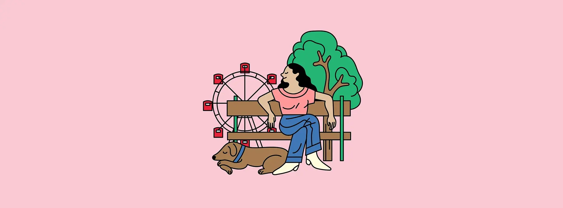 Illustration | Person on a bench in the Vienna Prater in front of the Vienna Giant Ferris Wheel