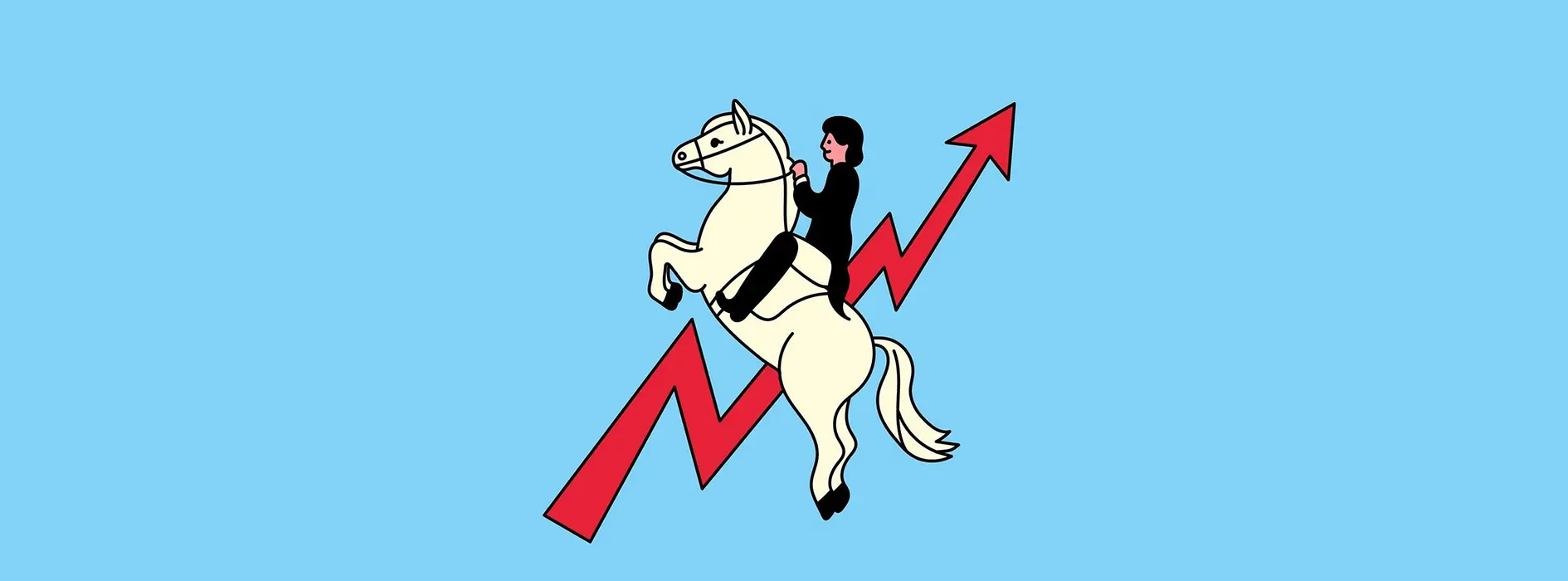 Illustration | Person on a jumping Lippizzaner with red growth arrow in the background