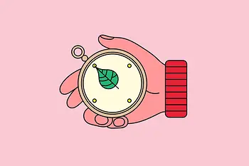 Illustration | Taschenuhr in der Hand mit Blatt als Uhrzeiger