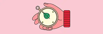 Illustration | Taschenuhr in der Hand mit Blatt als Uhrzeiger