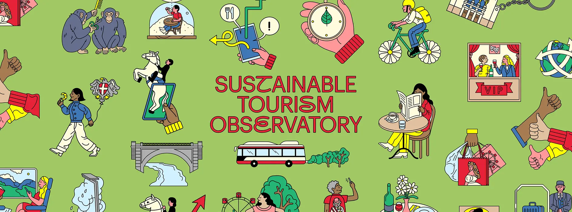 Illustration | Sustainable Tourism Observatory innerhalb diverser bunter Wien Illustrationen